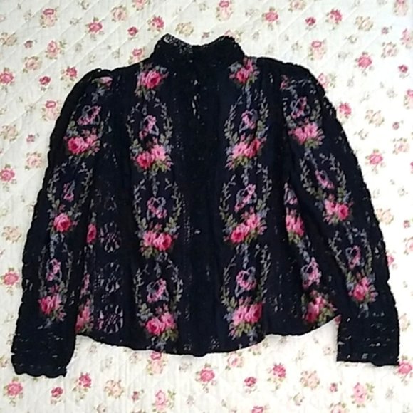 Loveshackfancy Jacque silk floral blouse top Dolce floral crochet lace XS - Picture 6 of 17